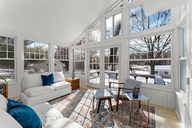 sunroom / solarium with vaulted ceiling