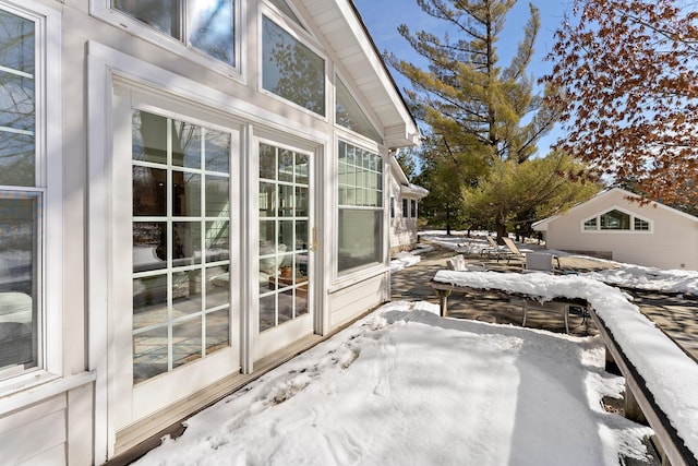 view of snow covered patio