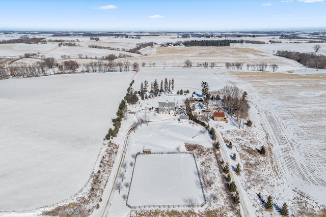 snowy aerial view with a rural view