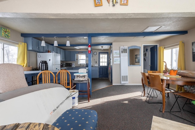 24932 Wall Lake Point Cir, Fergus Falls, MN 56537 - dining area featuring carpet, plenty of natural light, a textured ceiling, and baseboards