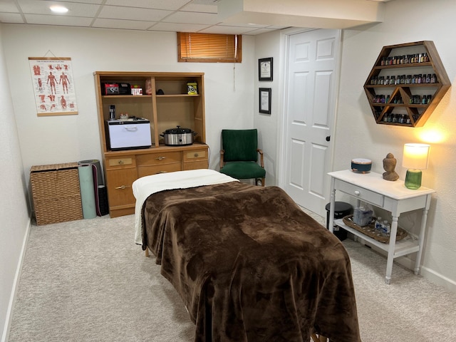 502 19th St N, Benson, MN 56215 - bedroom with light colored carpet, baseboards, and a drop ceiling