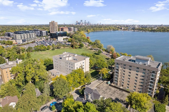 bird's eye view with a water view and a city view