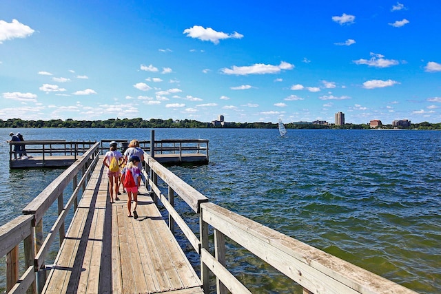 dock area with a water view