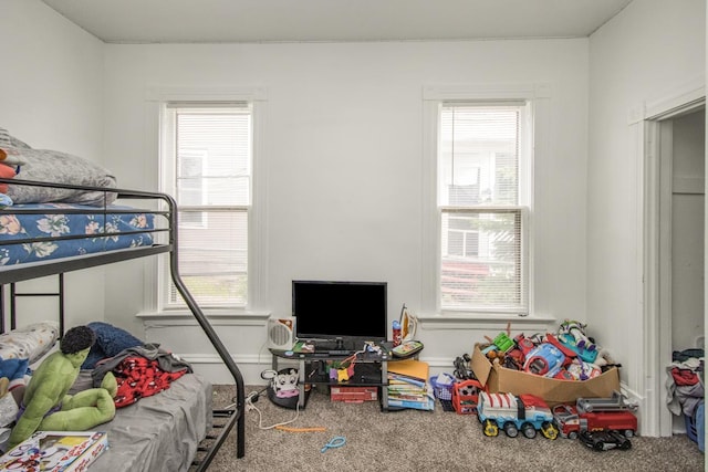 carpeted bedroom with multiple windows