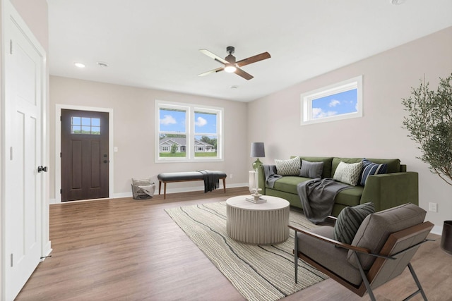 585 Cedar Dr, Lake City, MN 55041 - living area featuring plenty of natural light, light wood-type flooring, ceiling fan, and recessed lighting