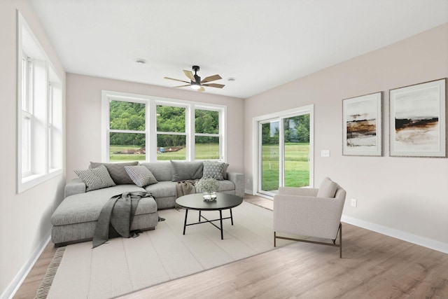 585 Cedar Dr, Lake City, MN 55041 - living room with healthy amount of natural light, wood finished floors, and ceiling fan