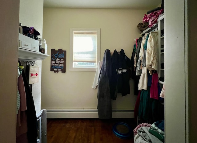 302 Dakota Ave, Hoffman, MN 56339 - walk in closet featuring wood finished floors and a baseboard radiator