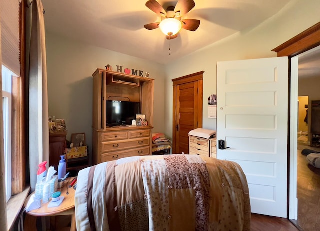 302 Dakota Ave, Hoffman, MN 56339 - bedroom featuring dark wood-type flooring and a ceiling fan