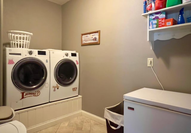 302 Dakota Ave, Hoffman, MN 56339 - washroom featuring washing machine and dryer and light tile patterned flooring