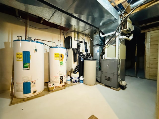 utility room with water heater and heating unit