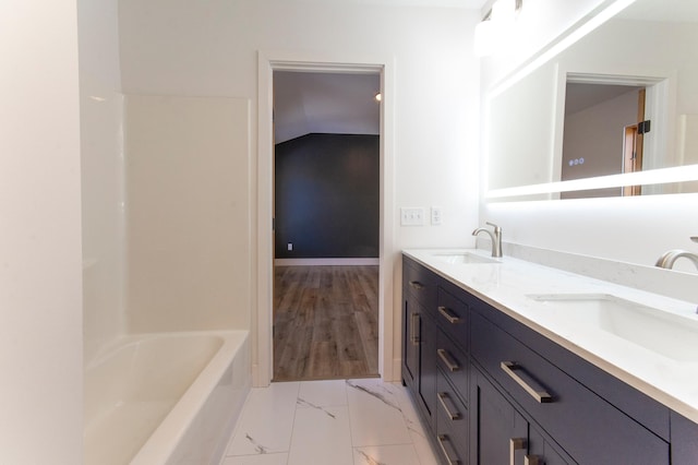 15153 Cates Lake Dr, Prior Lake, MN 55372 - bathroom with double vanity and marble finish floors