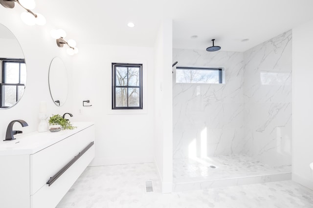 4129 Utica Ave S, Saint Louis Park, MN 55416 - full bath with double vanity and a marble finish shower