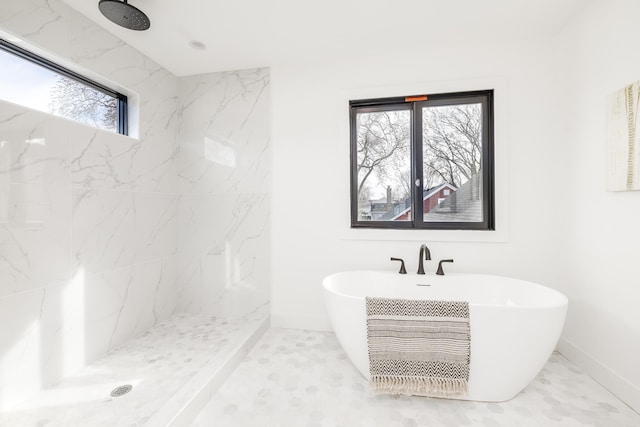 4129 Utica Ave S, Saint Louis Park, MN 55416 - bathroom with a freestanding tub, a marble finish shower, and marble finish floors