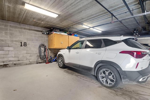 parking garage with concrete block wall