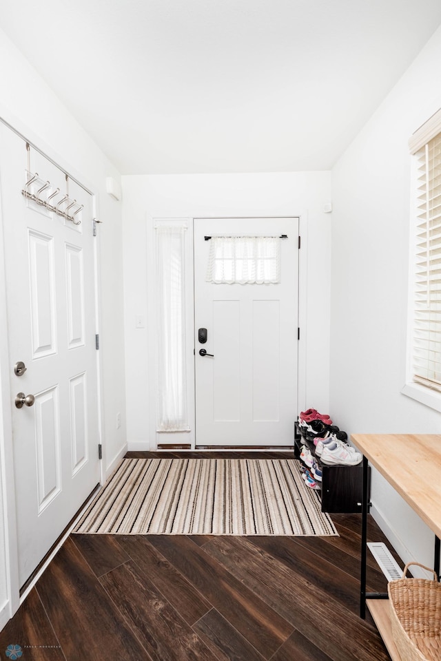 entryway featuring a wealth of natural light, baseboards, and wood finished floors