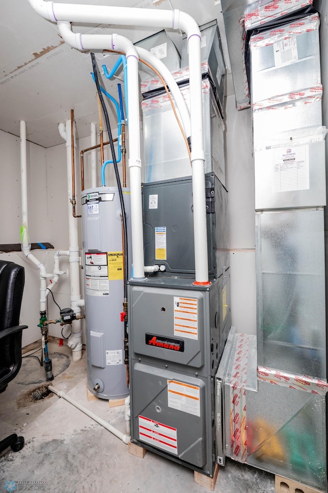 utility room featuring water heater