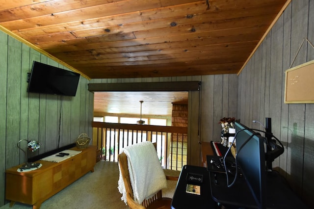 interior space with lofted ceiling and wood ceiling