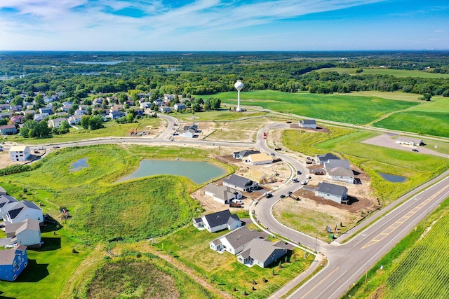 bird's eye view featuring a water view and a residential view