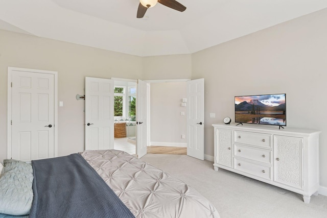 13380 Willandale Rd, Rogers, MN 55374 - bedroom featuring light carpet, baseboards, a high ceiling, a ceiling fan, and connected bathroom