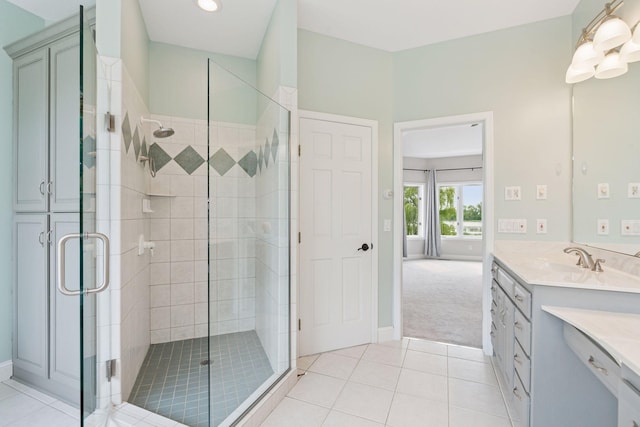 13380 Willandale Rd, Rogers, MN 55374 - full bath with a shower stall, vanity, tile patterned floors, and baseboards
