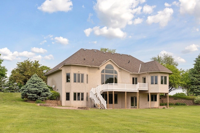 13380 Willandale Rd, Rogers, MN 55374 - rear view of property with stairway, a wooden deck, stucco siding, and a yard