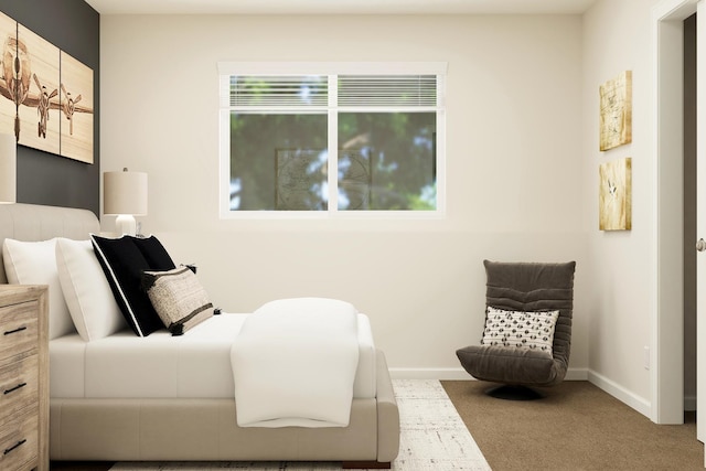 bedroom featuring carpet flooring and baseboards