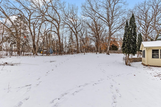 view of yard layered in snow