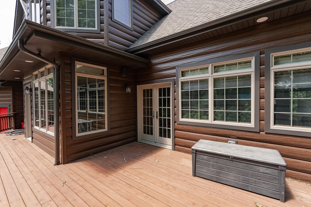 wooden terrace featuring french doors