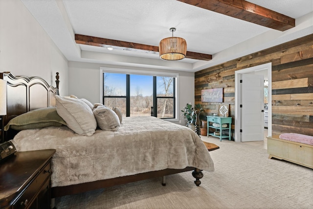 19986 Unity St NW, Oak Grove, MN 55011 - carpeted bedroom featuring wooden walls and beam ceiling