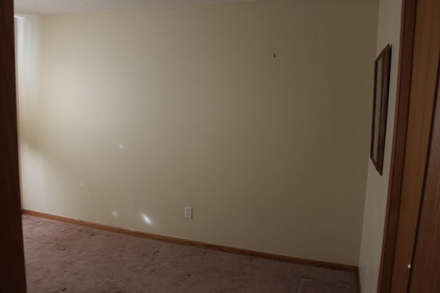 spare room with baseboards and light colored carpet