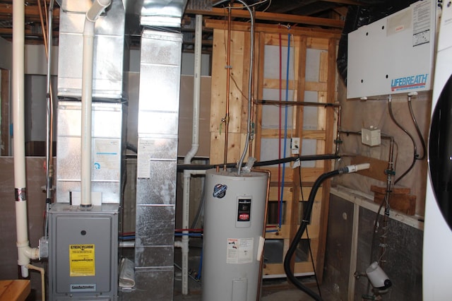 utility room featuring water heater