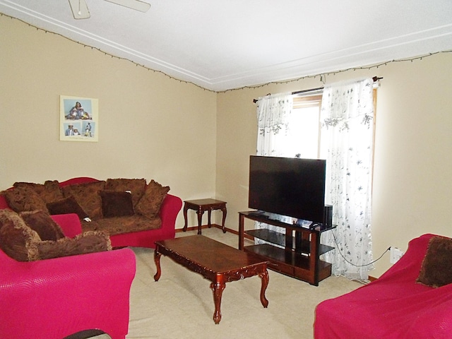 living room featuring light carpet