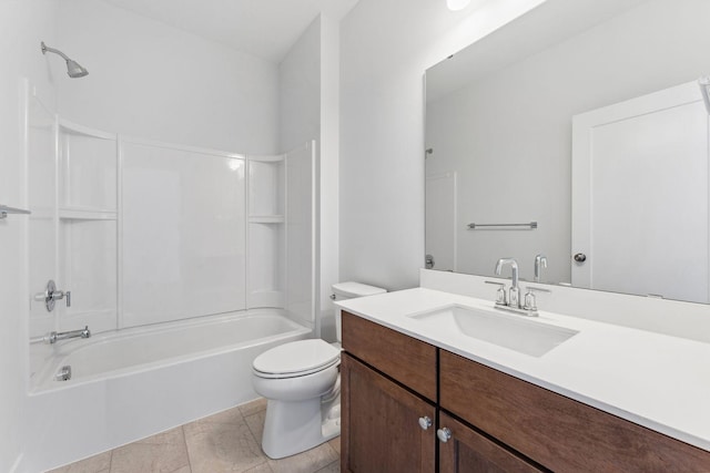 full bathroom featuring toilet, bathtub / shower combination, and vanity