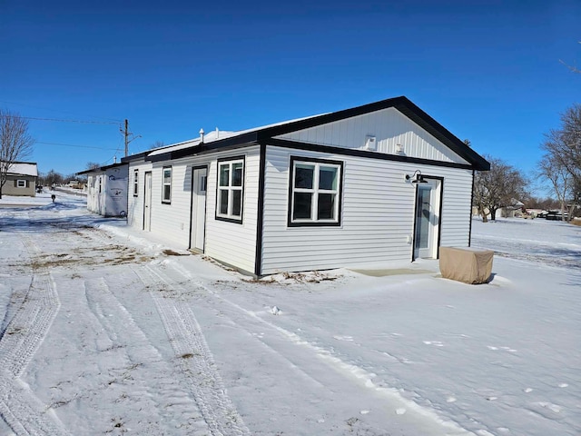 view of snow covered exterior