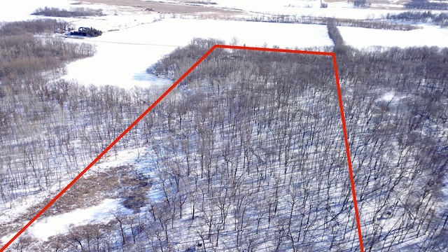 19241 Ebony Rd, Osakis, MN 56360 - snowy aerial view featuring property parcel outlined