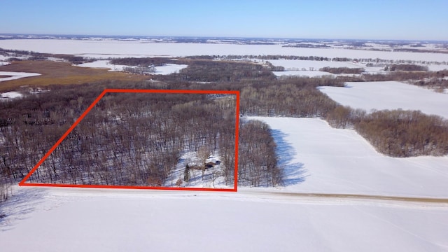 19241 Ebony Rd, Osakis, MN 56360 - snowy aerial view with property parcel outlined