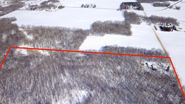 19241 Ebony Rd, Osakis, MN 56360 - snowy aerial view with property parcel outlined