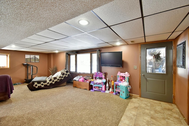 19241 Ebony Rd, Osakis, MN 56360 - playroom featuring a paneled ceiling, carpet floors, and recessed lighting