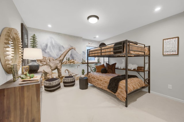 carpeted bedroom with baseboards and recessed lighting