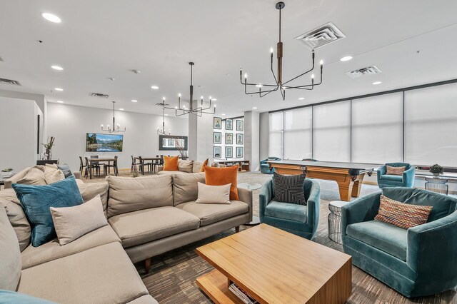 living room with visible vents and recessed lighting