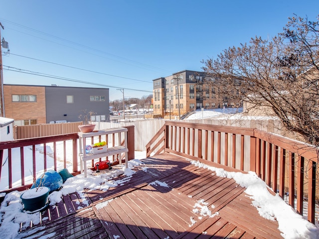 view of snow covered deck