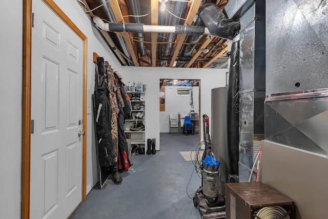 unfinished basement with heating unit