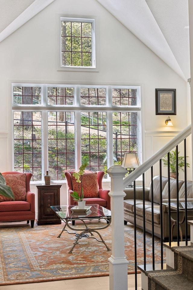 sunroom with french doors and vaulted ceiling