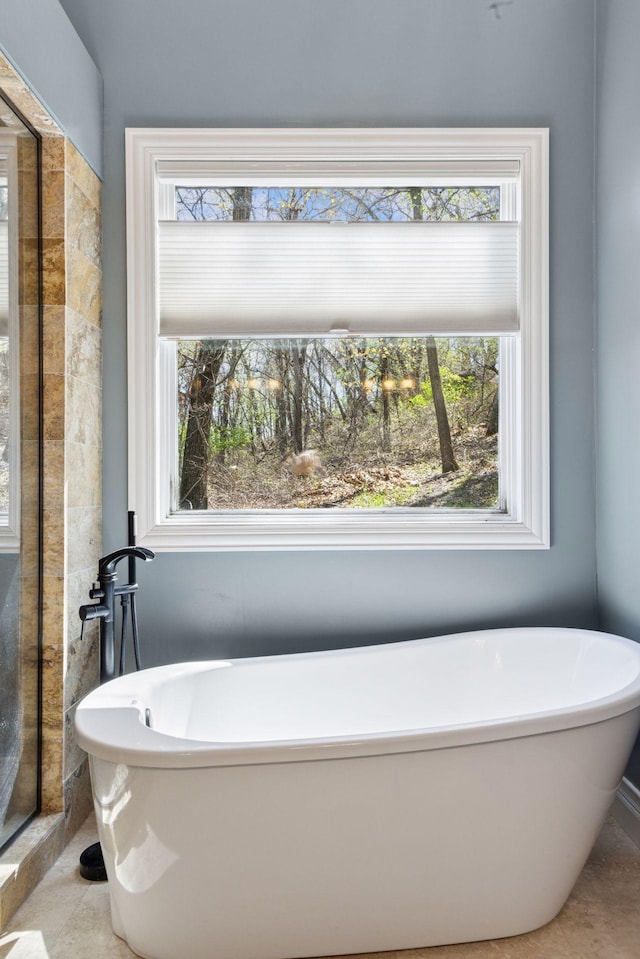 full bathroom with a freestanding tub