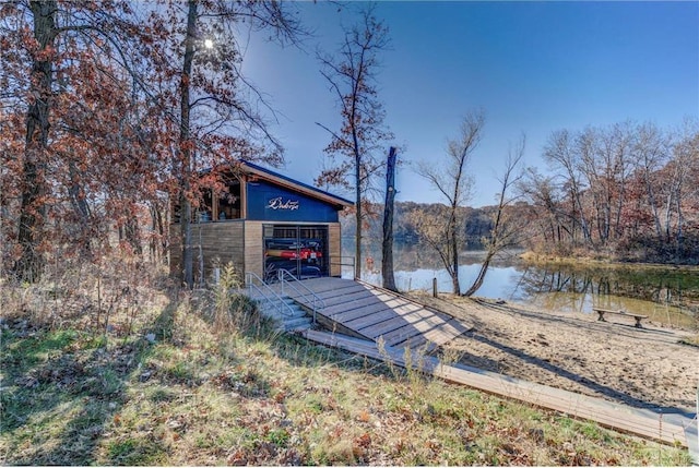 dock area featuring a water view