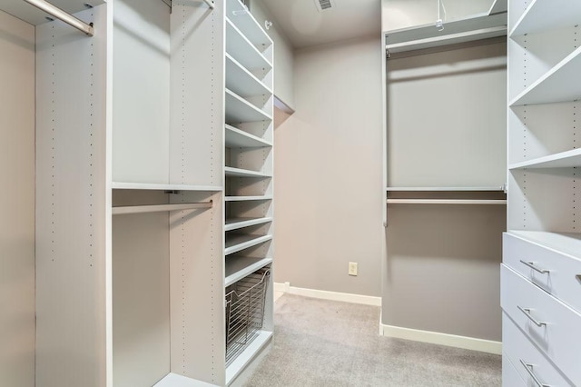 spacious closet featuring light carpet