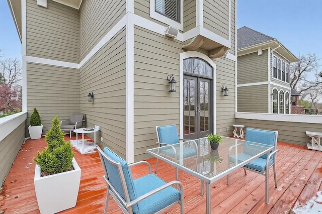 wooden terrace with french doors