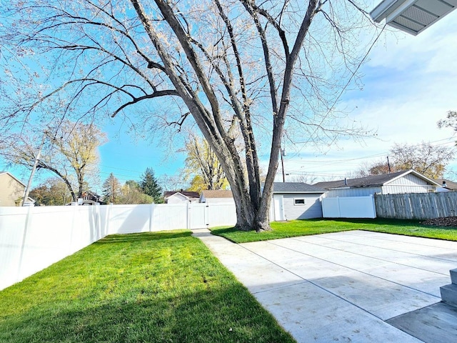 view of yard featuring a patio area and a fenced backyard