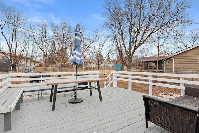 wooden deck with a fenced backyard