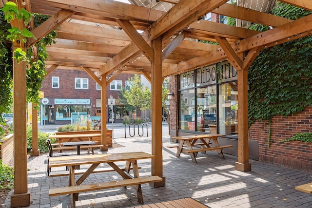 exterior space with a pergola